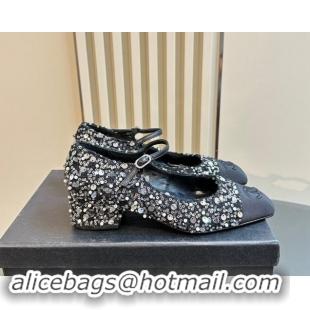 Top Design Chanel Tweed, Sequins & Grosgrain Mary Janes Pumps Black 1017029