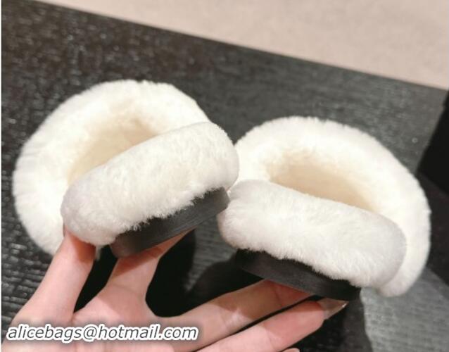 Good Looking Chanel Wool Fur Flat Slides Sandal with Letters White 1017030