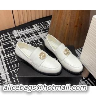 Buy Luxury Chanel Calfskin Leather Loafers with Circle CC White 1017033