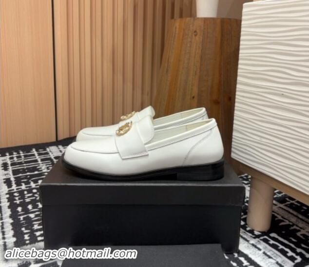 Buy Luxury Chanel Calfskin Leather Loafers with Circle CC White 1017033