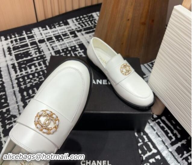 Buy Luxury Chanel Calfskin Leather Loafers with Circle CC White 1017033