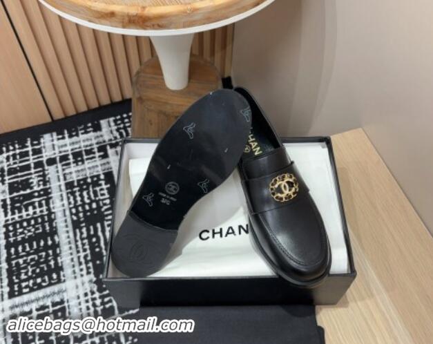 Lowest Cost Chanel Calfskin Leather Loafers with Circle CC Black 1017034