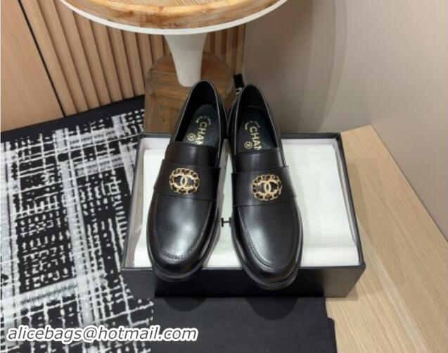 Lowest Cost Chanel Calfskin Leather Loafers with Circle CC Black 1017034