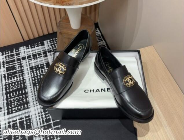 Lowest Cost Chanel Calfskin Leather Loafers with Circle CC Black 1017034