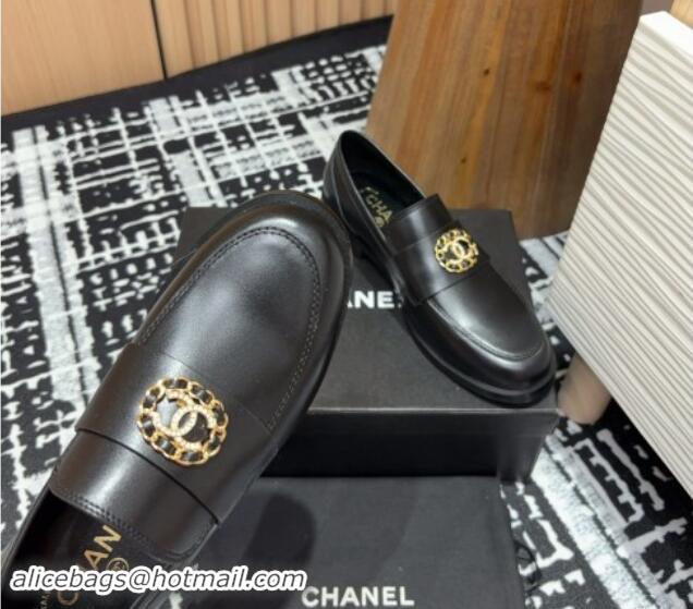 Lowest Cost Chanel Calfskin Leather Loafers with Circle CC Black 1017034