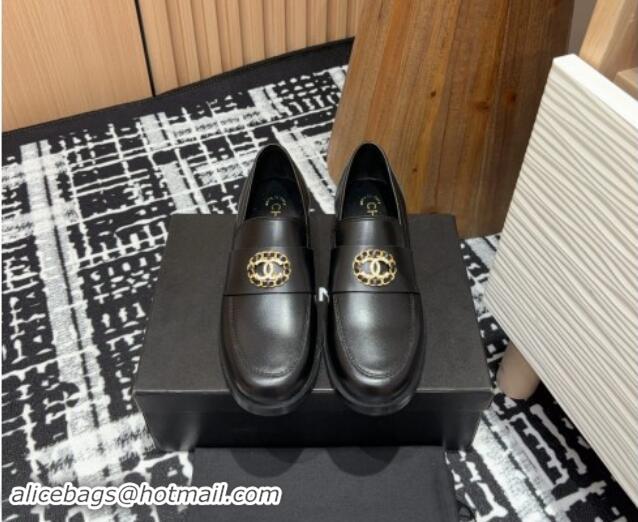 Lowest Cost Chanel Calfskin Leather Loafers with Circle CC Black 1017034