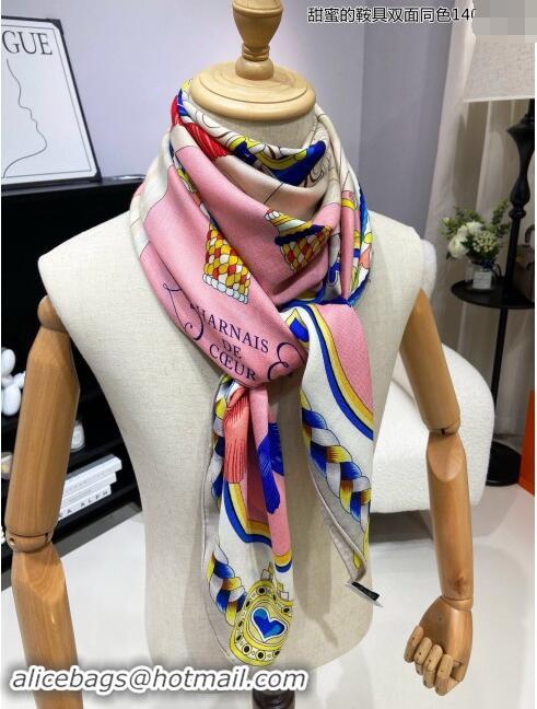 Buy Inexpensive Hermes Cashmere & Silk Sqaure Shawl Scarf 140cm H8630 Grey/Pink 2024