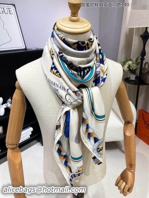 Top Quality Hermes Cashmere & Silk Sqaure Shawl Scarf 140cm H8631 Grey/Beige 2024