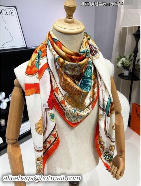 Promotional Hermes Cashmere & Silk Sqaure Shawl Scarf 140cm H8632 Beige/Orange 2024