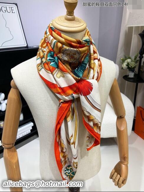 Promotional Hermes Cashmere & Silk Sqaure Shawl Scarf 140cm H8632 Beige/Orange 2024