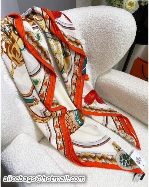 Promotional Hermes Cashmere & Silk Sqaure Shawl Scarf 140cm H8632 Beige/Orange 2024