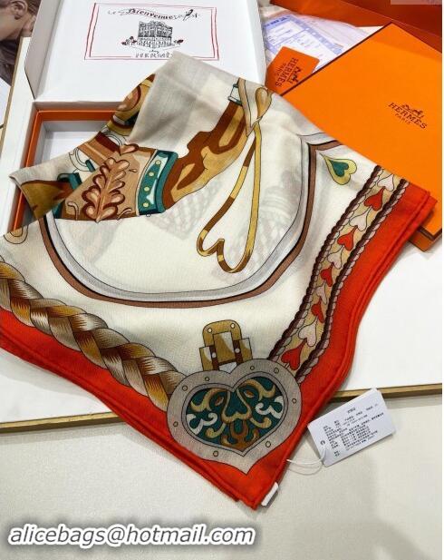 Promotional Hermes Cashmere & Silk Sqaure Shawl Scarf 140cm H8632 Beige/Orange 2024