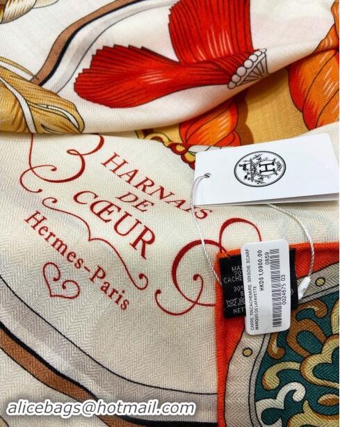 Promotional Hermes Cashmere & Silk Sqaure Shawl Scarf 140cm H8632 Beige/Orange 2024