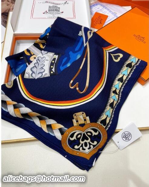 Best Quality Hermes Cashmere & Silk Sqaure Shawl Scarf 140cm H8633 Black/Blue 2024