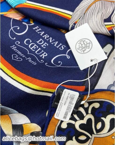 Best Quality Hermes Cashmere & Silk Sqaure Shawl Scarf 140cm H8633 Black/Blue 2024