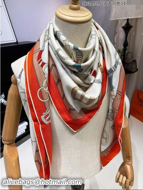 Discount Hermes Cashmere & Silk Sqaure Shawl Scarf 140cm H8634 Beige/Orange 2024