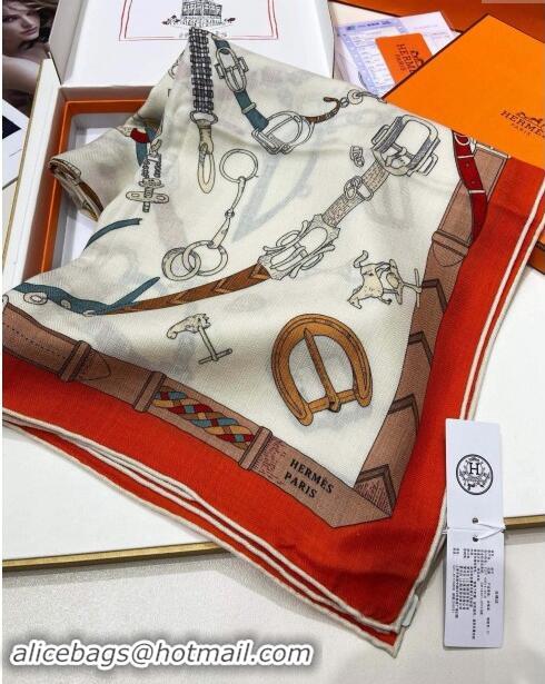 Discount Hermes Cashmere & Silk Sqaure Shawl Scarf 140cm H8634 Beige/Orange 2024