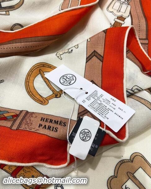 Discount Hermes Cashmere & Silk Sqaure Shawl Scarf 140cm H8634 Beige/Orange 2024