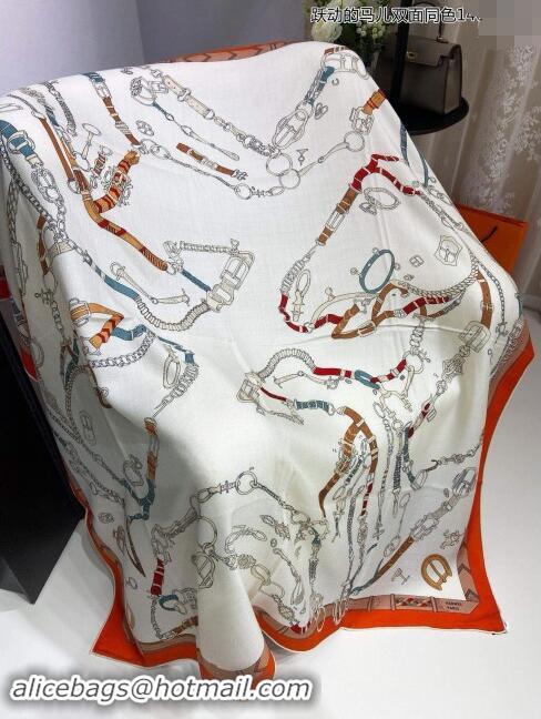 Discount Hermes Cashmere & Silk Sqaure Shawl Scarf 140cm H8634 Beige/Orange 2024