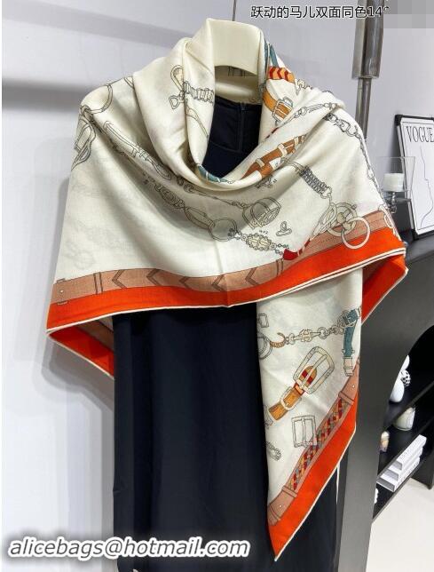 Discount Hermes Cashmere & Silk Sqaure Shawl Scarf 140cm H8634 Beige/Orange 2024