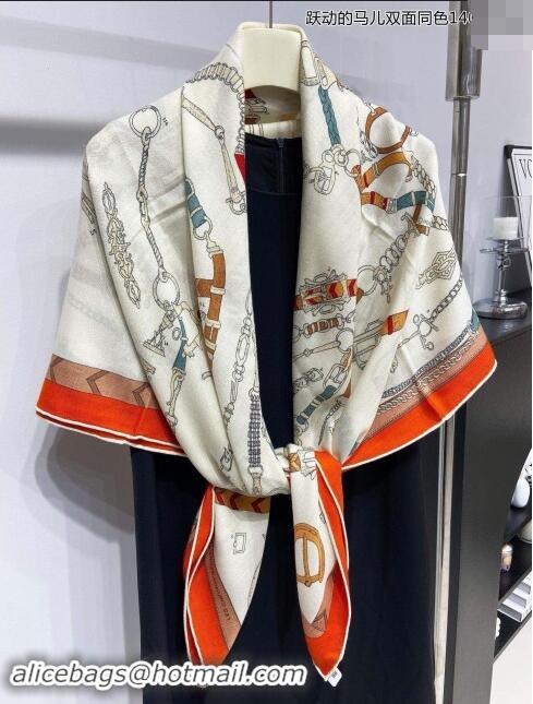 Discount Hermes Cashmere & Silk Sqaure Shawl Scarf 140cm H8634 Beige/Orange 2024