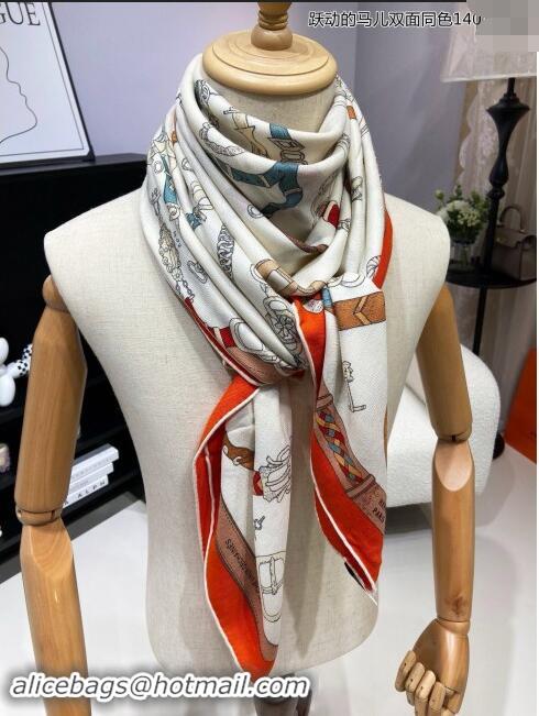 Discount Hermes Cashmere & Silk Sqaure Shawl Scarf 140cm H8634 Beige/Orange 2024