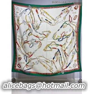 Well Crafted Hermes Cashmere & Silk Sqaure Shawl Scarf 140cm H8635 Beige/Green 2024