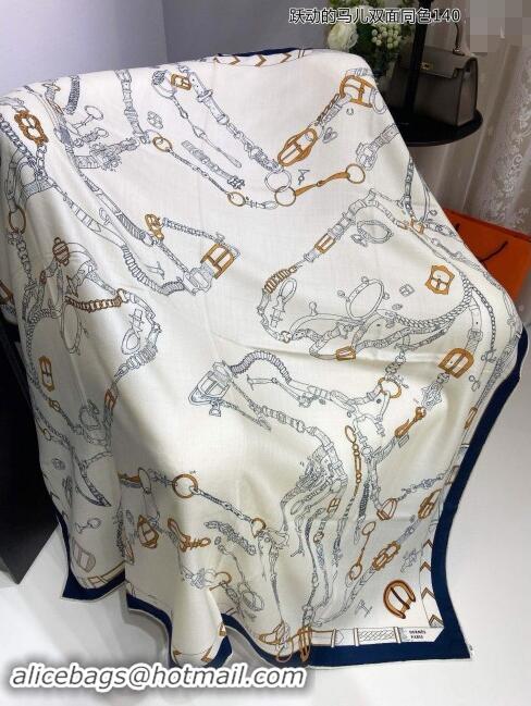 Top Design Hermes Cashmere & Silk Sqaure Shawl Scarf 140cm H8636 Beige/Blue 2024