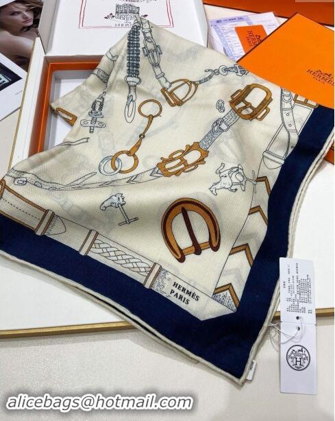 Top Design Hermes Cashmere & Silk Sqaure Shawl Scarf 140cm H8636 Beige/Blue 2024