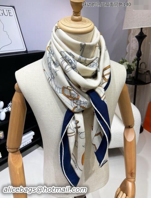 Top Design Hermes Cashmere & Silk Sqaure Shawl Scarf 140cm H8636 Beige/Blue 2024