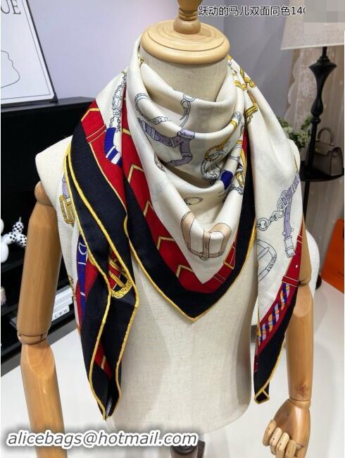 Inexpensive Hermes Cashmere & Silk Sqaure Shawl Scarf 140cm H8637 Beige/Red 2024