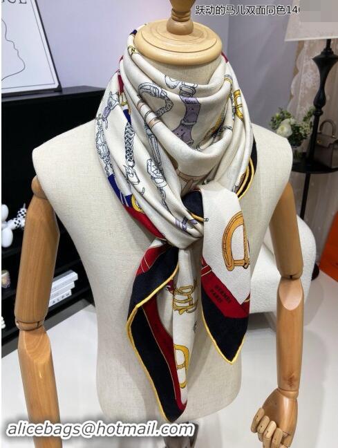 Inexpensive Hermes Cashmere & Silk Sqaure Shawl Scarf 140cm H8637 Beige/Red 2024