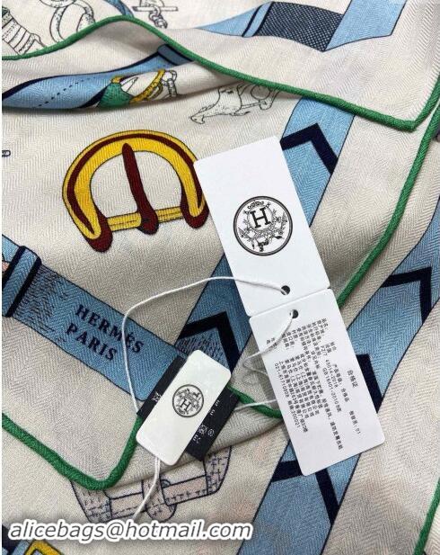 Luxury Cheap Hermes Cashmere & Silk Sqaure Shawl Scarf 140cm H8638 Grey/Blue 2024