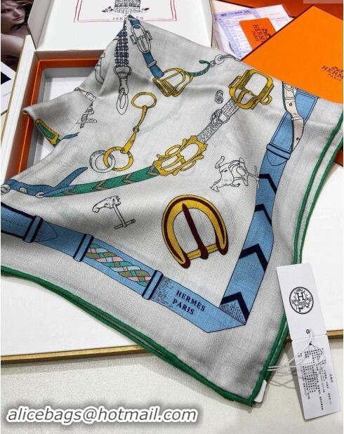 Luxury Cheap Hermes Cashmere & Silk Sqaure Shawl Scarf 140cm H8638 Grey/Blue 2024