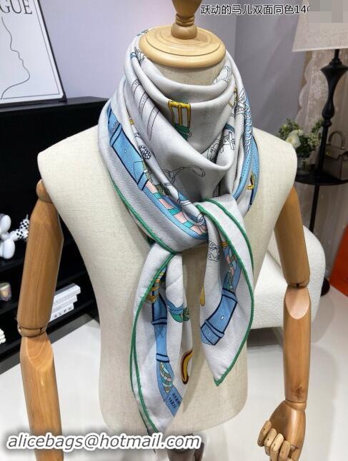 Luxury Cheap Hermes Cashmere & Silk Sqaure Shawl Scarf 140cm H8638 Grey/Blue 2024