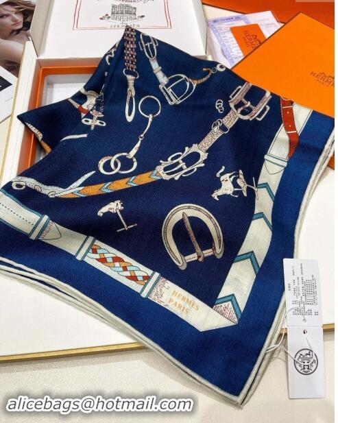 Cheapest Hermes Cashmere & Silk Sqaure Shawl Scarf 140cm H8640 Deep Blue 2024