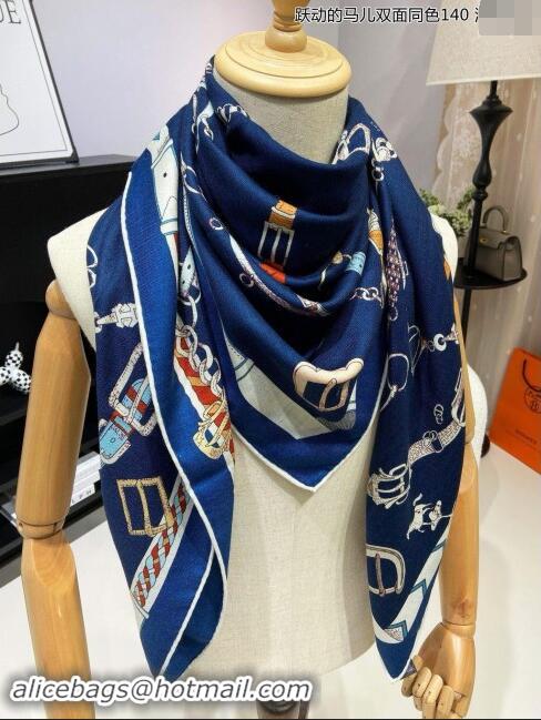 Cheapest Hermes Cashmere & Silk Sqaure Shawl Scarf 140cm H8640 Deep Blue 2024