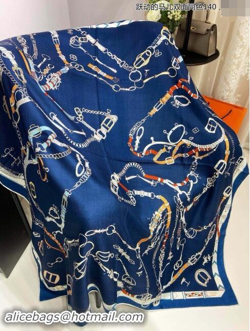 Cheapest Hermes Cashmere & Silk Sqaure Shawl Scarf 140cm H8640 Deep Blue 2024