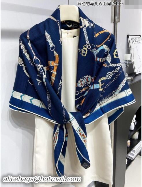 Cheapest Hermes Cashmere & Silk Sqaure Shawl Scarf 140cm H8640 Deep Blue 2024