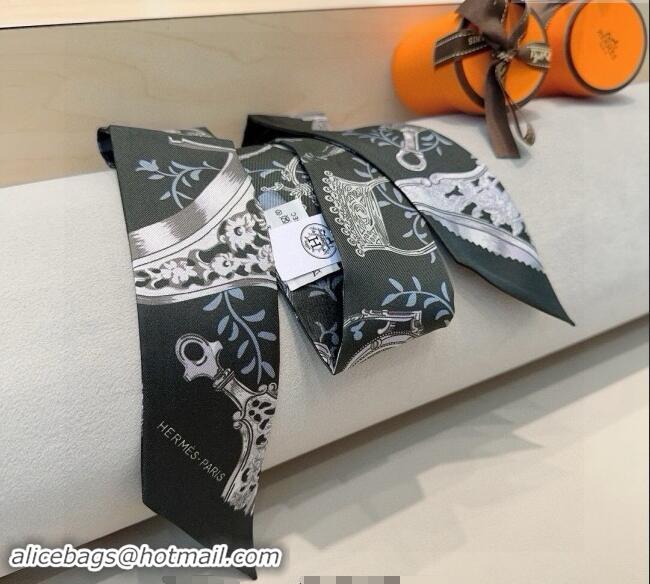 Most Popular Hermes Stirrup Twilly Silk Bandeau Scarf 5x86cm 0821 Black 2024