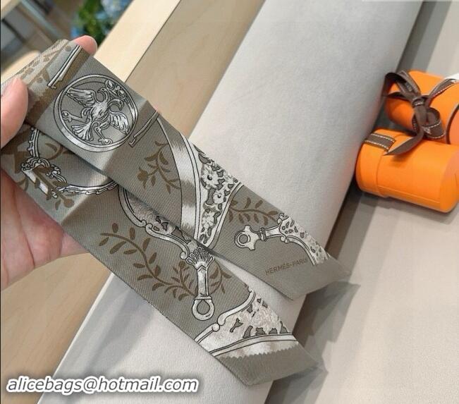 Trendy Design Hermes Stirrup Twilly Silk Bandeau Scarf 5x86cm 0821 Grey 2024