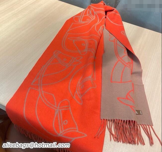 Well Crafted Hermes Entrelaces Equestres Cashmere Long Scarf 40x195cm 1078 Red 2024