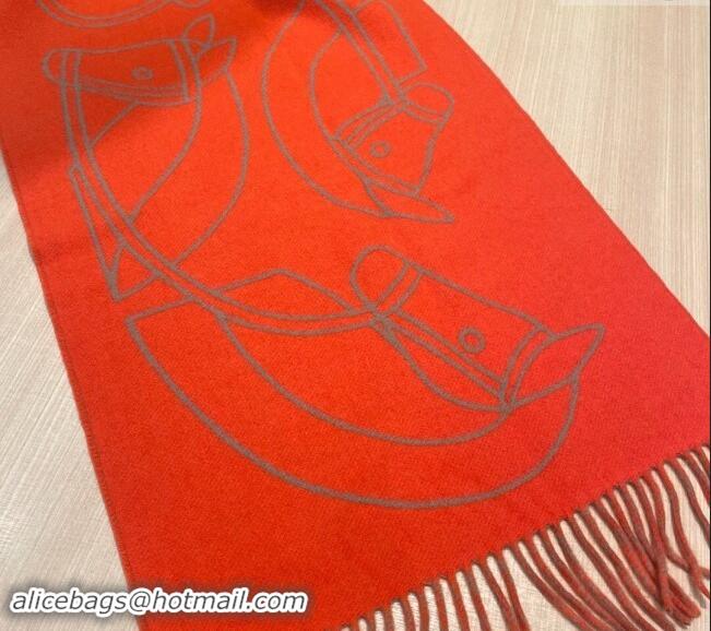 Well Crafted Hermes Entrelaces Equestres Cashmere Long Scarf 40x195cm 1078 Red 2024