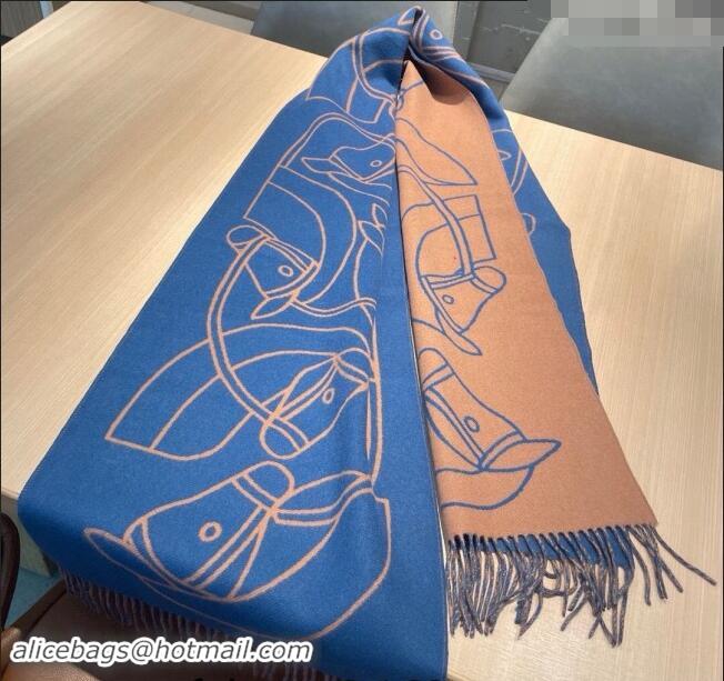 Best Price Hermes Entrelaces Equestres Cashmere Long Scarf 40x195cm 1078 Blue 2024