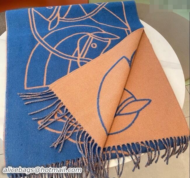 Best Price Hermes Entrelaces Equestres Cashmere Long Scarf 40x195cm 1078 Blue 2024