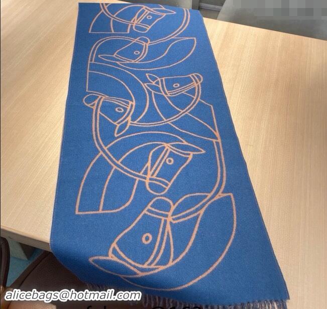 Best Price Hermes Entrelaces Equestres Cashmere Long Scarf 40x195cm 1078 Blue 2024