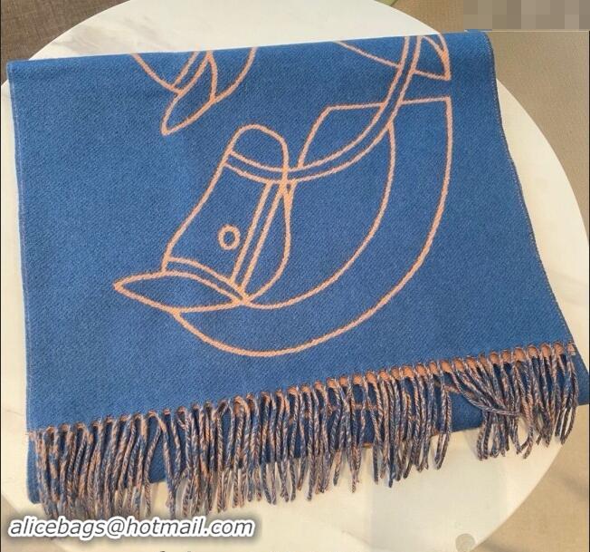 Best Price Hermes Entrelaces Equestres Cashmere Long Scarf 40x195cm 1078 Blue 2024