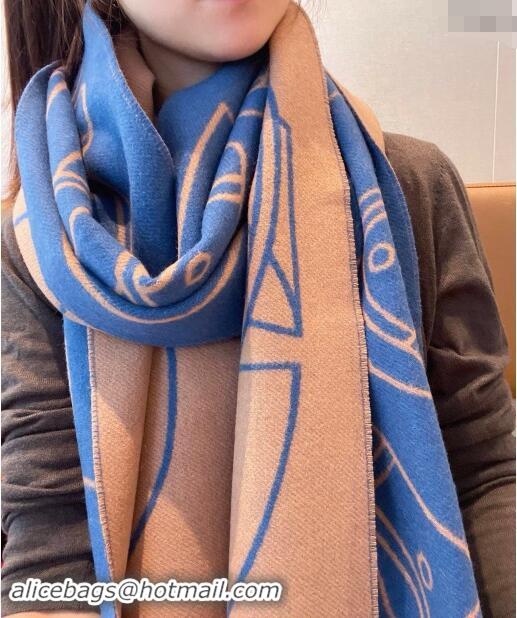 Best Price Hermes Entrelaces Equestres Cashmere Long Scarf 40x195cm 1078 Blue 2024