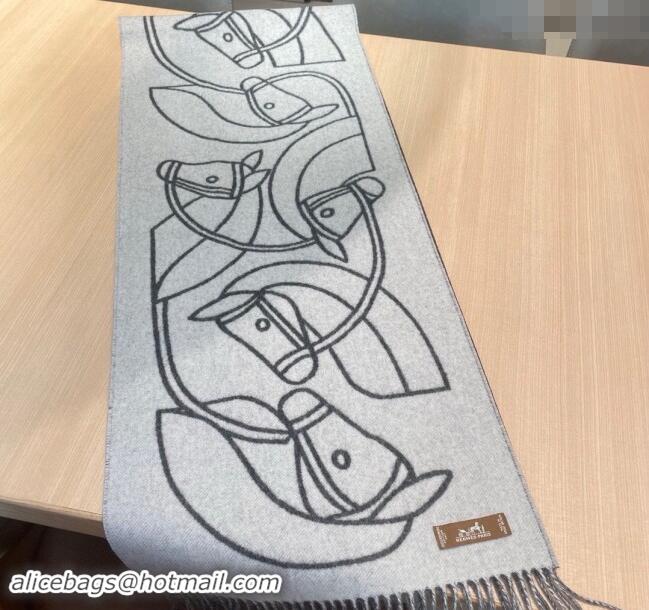 Fashion Discount Hermes Entrelaces Equestres Cashmere Long Scarf 40x195cm 1078 Grey 2024