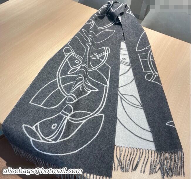 Fashion Discount Hermes Entrelaces Equestres Cashmere Long Scarf 40x195cm 1078 Grey 2024